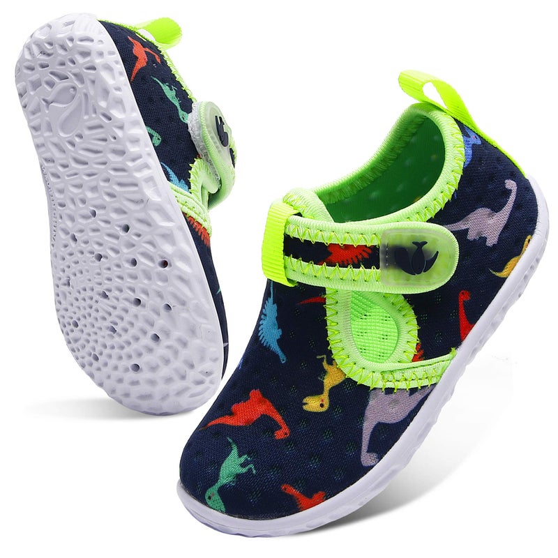 FEETCITY Baby Girls and Boys Water Shoes Lightweight Comfort Sole Easy Walking Athletic Slip on Aqua Socks Navy Dinosaur 18-24 Months Infant - Image 2